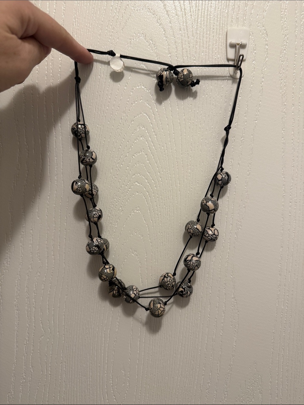 Layered Beaded Necklace in Black and Cream by